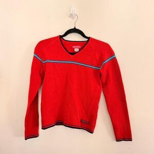 Vintage Unionbay Red V Neck Striped Sweater Size L